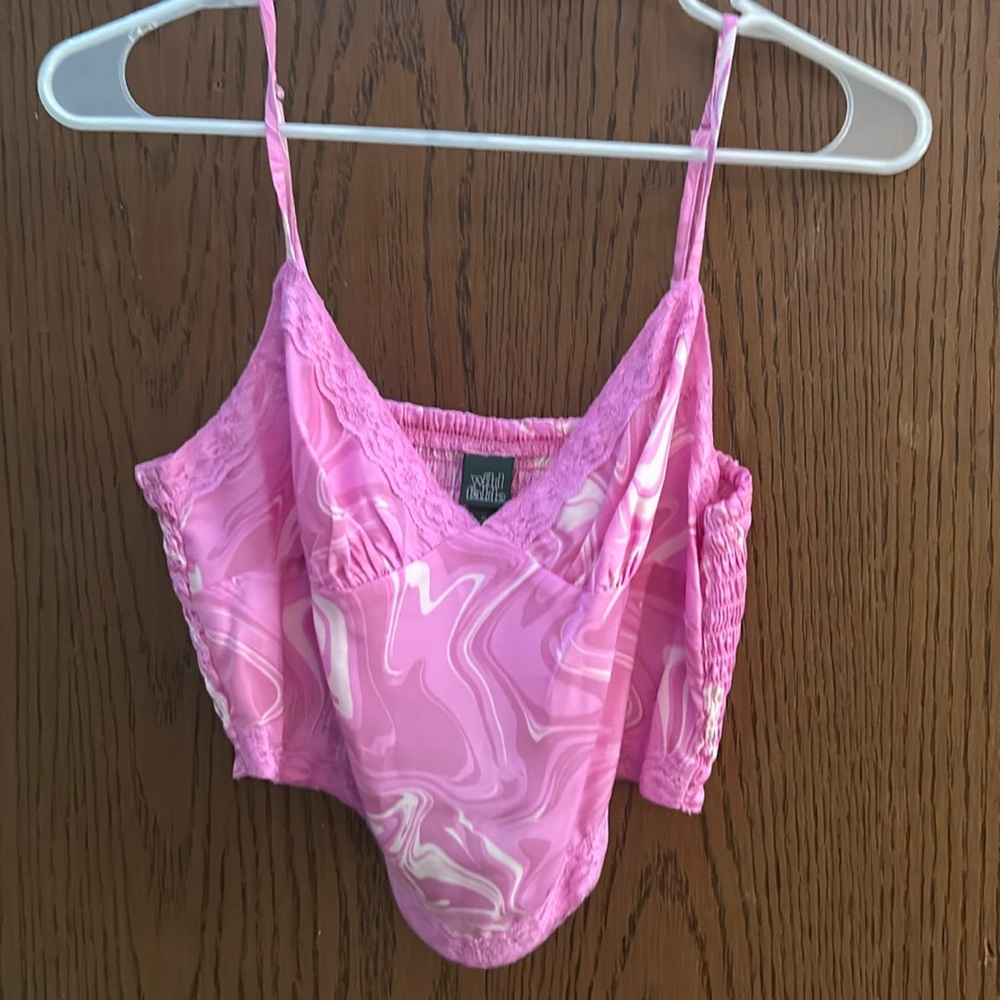 Pink and white medium tank top